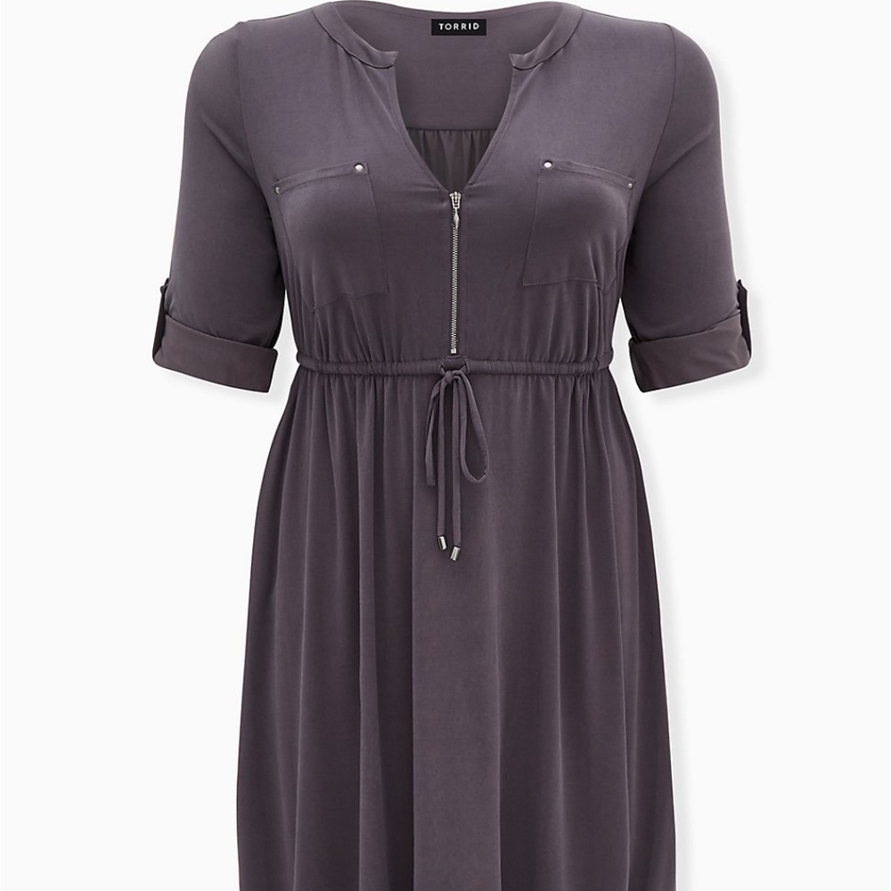 TORRID 2/2X Dark Slate Grey Cupro Zip Front Drawstring Shirt Dress